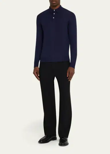 Anderson & Sheppard Men's Silk and Cashmere Polo Sweater | Thumbnail 2 Anderson & Sheppard Men's Silk and Cashmere Polo Sweater | Thumbnail 2