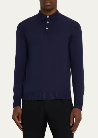 Anderson & Sheppard Men's Silk and Cashmere Polo Sweater | Thumbnail 4 Anderson & Sheppard Men's Silk and Cashmere Polo Sweater | Thumbnail 4