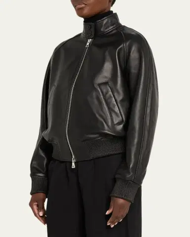 OFFICINE GÉNÉRALE Dorina Lambskin Leather Bomber Jacket | Thumbnail 4 OFFICINE GÉNÉRALE Dorina Lambskin Leather Bomber Jacket | Thumbnail 4