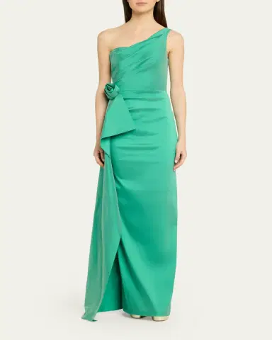 Rickie Freeman for Teri Jon Draped One-Shoulder Taffeta Column Gown | Thumbnail 2 Rickie Freeman for Teri Jon Draped One-Shoulder Taffeta Column Gown | Thumbnail 2