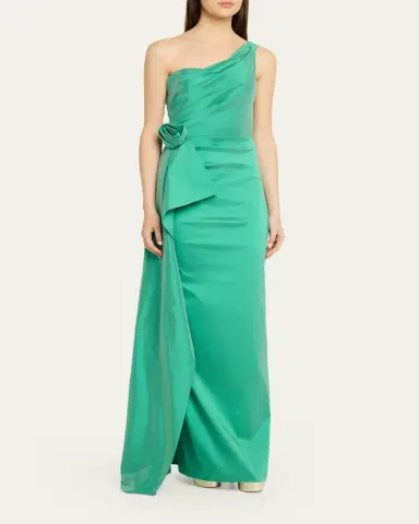 Rickie Freeman for Teri Jon Draped One-Shoulder Taffeta Column Gown | Thumbnail 4 Rickie Freeman for Teri Jon Draped One-Shoulder Taffeta Column Gown | Thumbnail 4