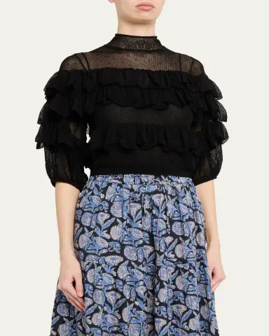 Ulla Johnson Corinna Mock-Neck Tiered Ruffle Top | Thumbnail 4 Ulla Johnson Corinna Mock-Neck Tiered Ruffle Top | Thumbnail 4