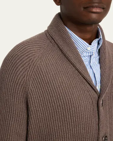 Brunello Cucinelli Men's Cotton Rib Shawl Cardigan | Thumbnail 5 Brunello Cucinelli Men's Cotton Rib Shawl Cardigan | Thumbnail 5