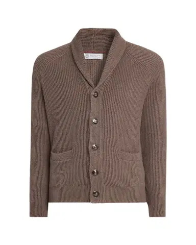 Brunello Cucinelli Men's Cotton Rib Shawl Cardigan | Thumbnail 1 Brunello Cucinelli Men's Cotton Rib Shawl Cardigan | Thumbnail 1