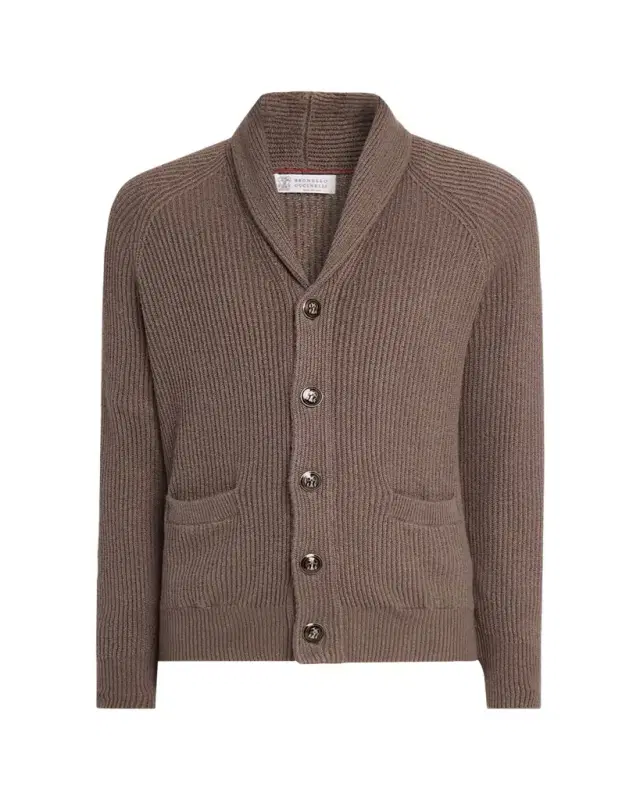 Brunello Cucinelli Men's Cotton Rib Shawl Cardigan
