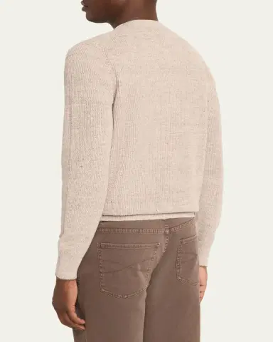 Brunello Cucinelli Men's Ribbed Linen Henley Sweater | Thumbnail 3