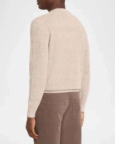 Brunello Cucinelli Men's Ribbed Linen Henley Sweater | Thumbnail 7