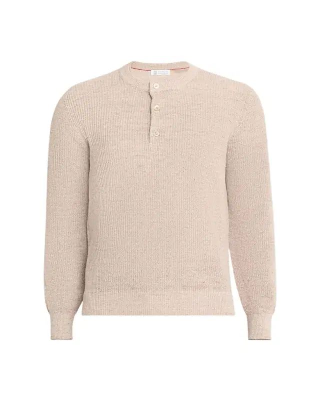 Men's Ribbed Linen Henley Sweater