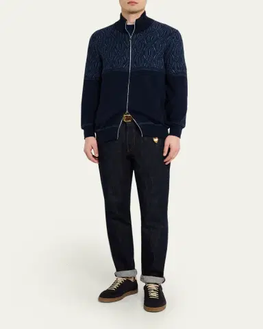 Brunello Cucinelli Men 's Cotton Cable-Pattern Full-Zip Cardigan | Thumbnail 2 Brunello Cucinelli Men 's Cotton Cable-Pattern Full-Zip Cardigan | Thumbnail 2