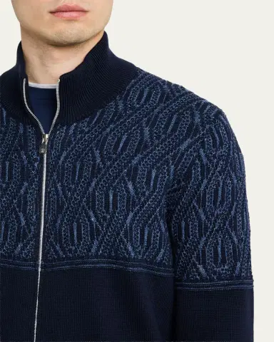 Brunello Cucinelli Men 's Cotton Cable-Pattern Full-Zip Cardigan | Thumbnail 5 Brunello Cucinelli Men 's Cotton Cable-Pattern Full-Zip Cardigan | Thumbnail 5