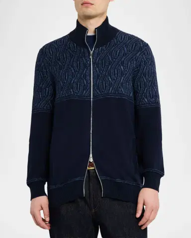 Brunello Cucinelli Men 's Cotton Cable-Pattern Full-Zip Cardigan | Thumbnail 8 Brunello Cucinelli Men 's Cotton Cable-Pattern Full-Zip Cardigan | Thumbnail 8