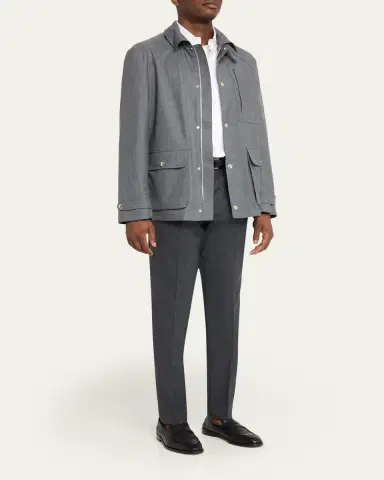 Brunello Cucinelli Men's Wool Sharkskin Pleated Pants | Thumbnail 2