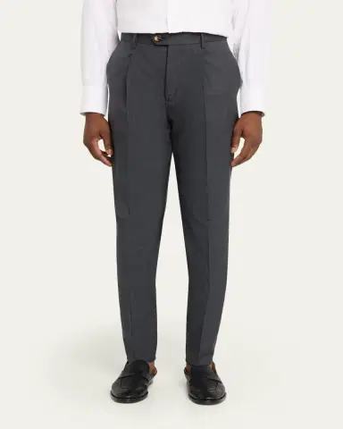 Brunello Cucinelli Men's Wool Sharkskin Pleated Pants | Thumbnail 4