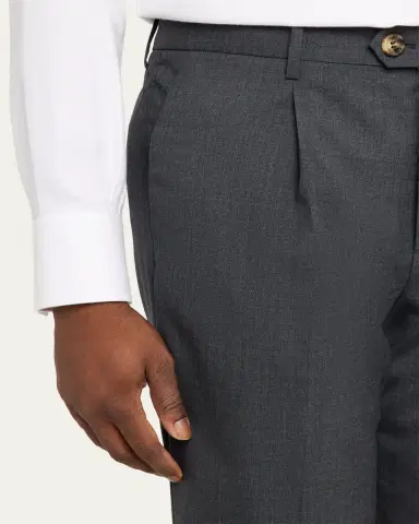 Brunello Cucinelli Men's Wool Sharkskin Pleated Pants | Thumbnail 5