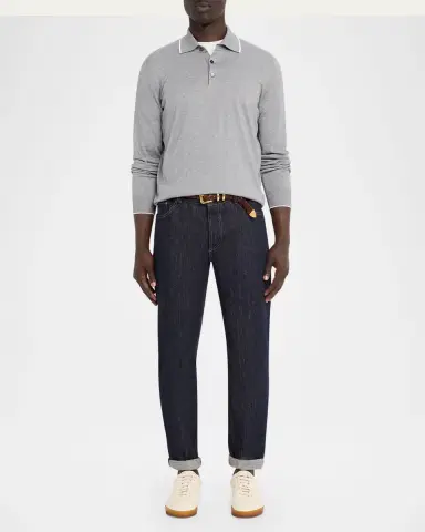 Brunello Cucinelli Men's Cotton and Cashmere Knit Polo Sweater | Thumbnail 6 Brunello Cucinelli Men's Cotton and Cashmere Knit Polo Sweater | Thumbnail 6