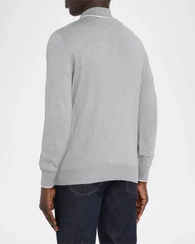 Brunello Cucinelli Men's Cotton and Cashmere Knit Polo Sweater | Thumbnail 7 Brunello Cucinelli Men's Cotton and Cashmere Knit Polo Sweater | Thumbnail 7
