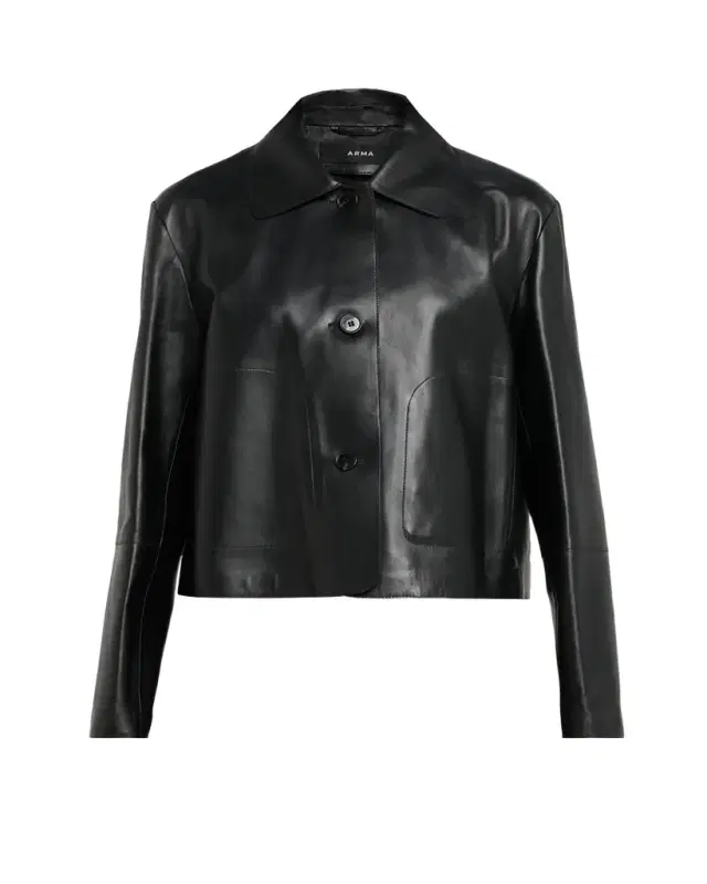 Emy Cropped Button-Down Leather Jacket