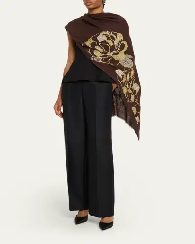 Janavi India Glow Blossom Embroidered Merino Wool Wrap | Thumbnail 2