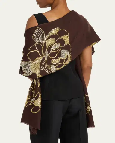 Janavi India Glow Blossom Embroidered Merino Wool Wrap | Thumbnail 3