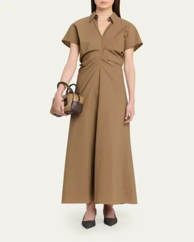 Brunello Cucinelli Techno Cotton Poplin Short-Sleeve Maxi Shirtdress | Thumbnail 2