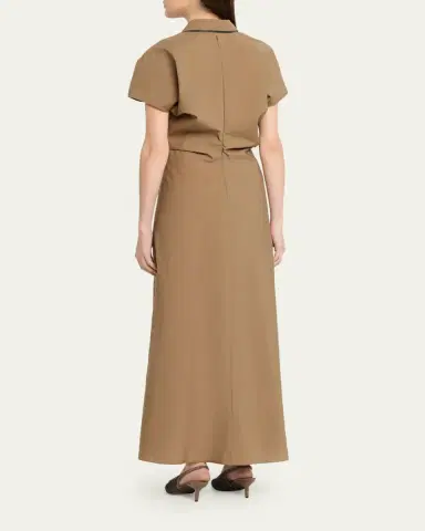 Brunello Cucinelli Techno Cotton Poplin Short-Sleeve Maxi Shirtdress | Thumbnail 3