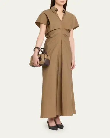 Brunello Cucinelli Techno Cotton Poplin Short-Sleeve Maxi Shirtdress | Thumbnail 4
