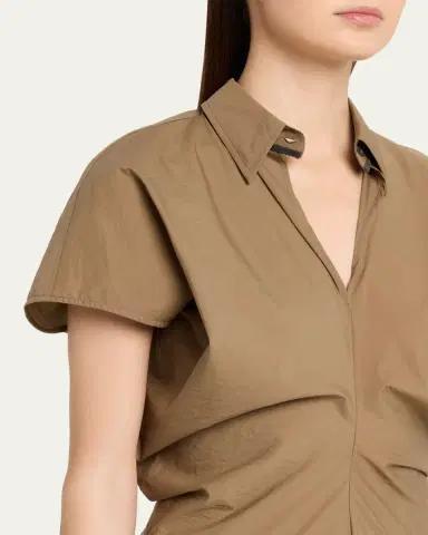 Brunello Cucinelli Techno Cotton Poplin Short-Sleeve Maxi Shirtdress | Thumbnail 5
