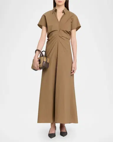 Brunello Cucinelli Techno Cotton Poplin Short-Sleeve Maxi Shirtdress | Thumbnail 6
