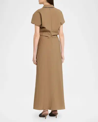 Brunello Cucinelli Techno Cotton Poplin Short-Sleeve Maxi Shirtdress | Thumbnail 7