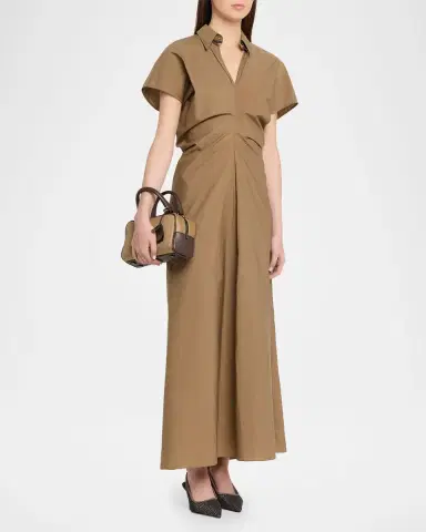 Brunello Cucinelli Techno Cotton Poplin Short-Sleeve Maxi Shirtdress | Thumbnail 8