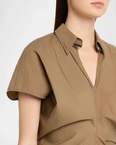 Brunello Cucinelli Techno Cotton Poplin Short-Sleeve Maxi Shirtdress | Thumbnail 9