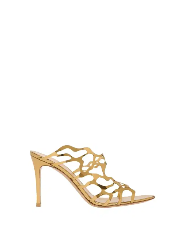 95mm Cutout Metallic Leather Mule Sandals