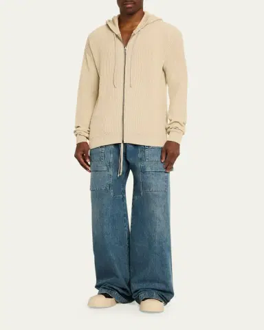 Rick Owens Men's Ribbed Wool Hoodie | Thumbnail 2