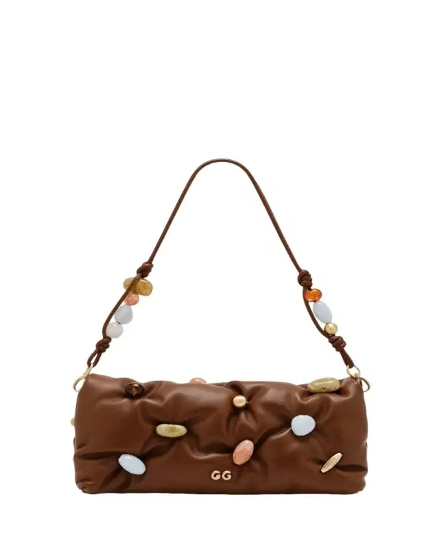 Amalia Acrylic Bead-Embellished Leather Clutch Bag