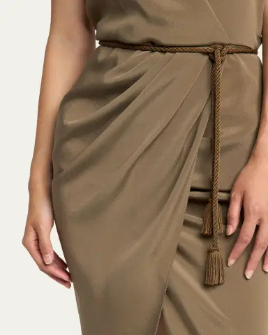 Giorgio Armani Rope Belted Short-Sleeve Draped Dress | Thumbnail 5 Giorgio Armani Rope Belted Short-Sleeve Draped Dress | Thumbnail 5