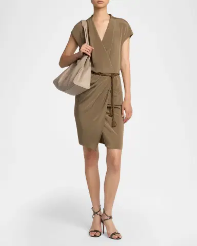 Giorgio Armani Rope Belted Short-Sleeve Draped Dress | Thumbnail 8 Giorgio Armani Rope Belted Short-Sleeve Draped Dress | Thumbnail 8