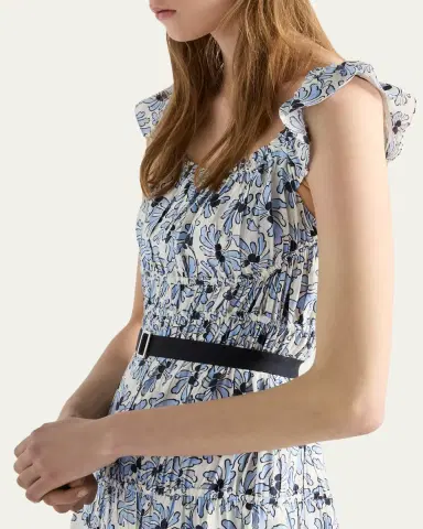 Prada Floral-Print Pongé Sleeveless Midi Dress | Thumbnail 4 Prada Floral-Print Pongé Sleeveless Midi Dress | Thumbnail 4