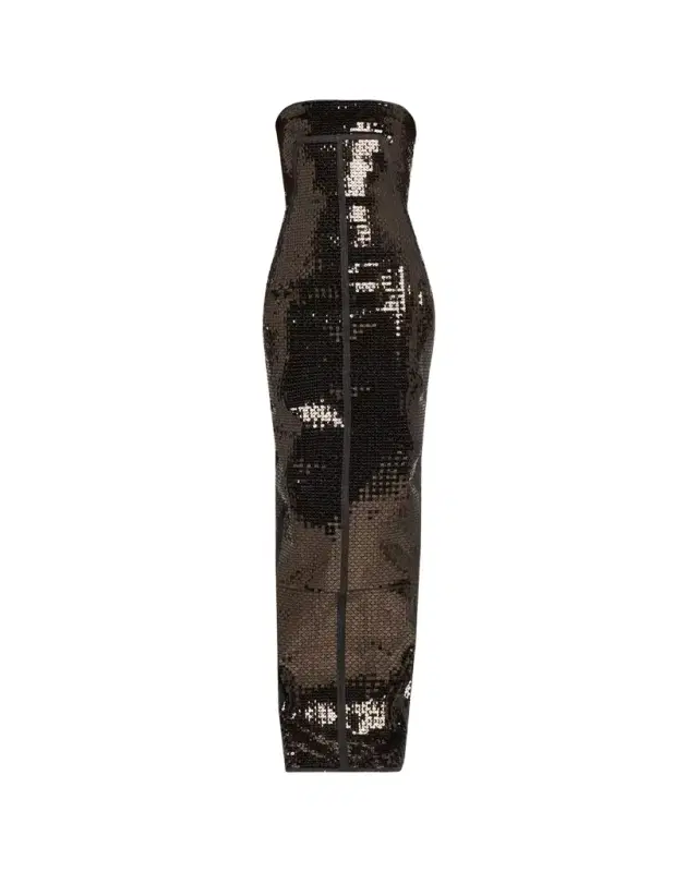Strapless Sequined Denim Bustier Column Gown Strapless Sequined Denim Bustier Column Gown