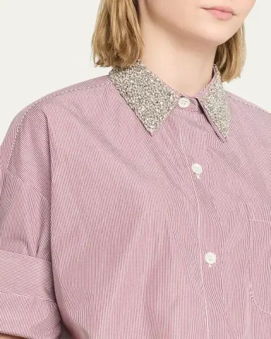 TWP Next Ex Striped Cropped Shirt with Crystal Collar | Thumbnail 5 TWP Next Ex Striped Cropped Shirt with Crystal Collar | Thumbnail 5