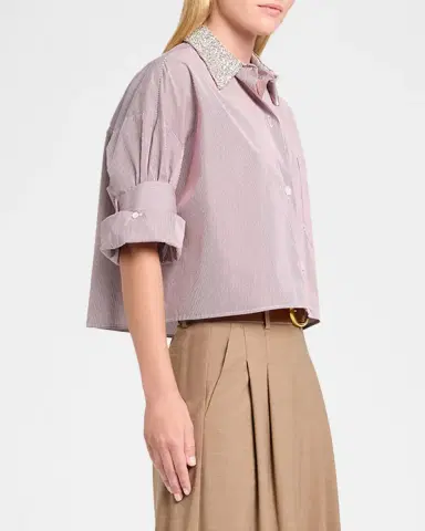 TWP Next Ex Striped Cropped Shirt with Crystal Collar | Thumbnail 8 TWP Next Ex Striped Cropped Shirt with Crystal Collar | Thumbnail 8