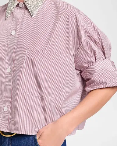 TWP Next Ex Striped Cropped Shirt with Crystal Collar | Thumbnail 9 TWP Next Ex Striped Cropped Shirt with Crystal Collar | Thumbnail 9