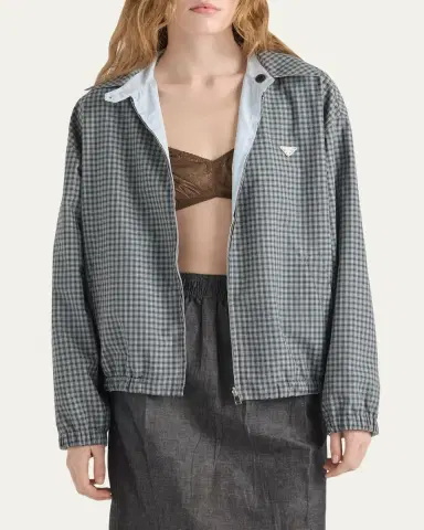 Prada Check Cotton Zip Jacket | Thumbnail 4 Prada Check Cotton Zip Jacket | Thumbnail 4