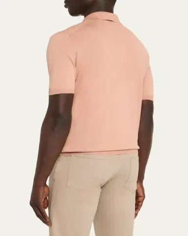 Kiton Men's Wide Rib Sea Island Cotton Polo Sweater | Thumbnail 3 Kiton Men's Wide Rib Sea Island Cotton Polo Sweater | Thumbnail 3