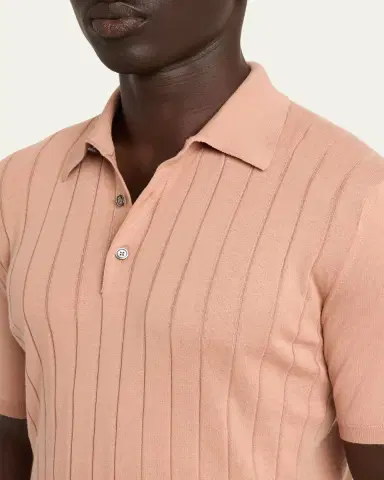 Kiton Men's Wide Rib Sea Island Cotton Polo Sweater | Thumbnail 5 Kiton Men's Wide Rib Sea Island Cotton Polo Sweater | Thumbnail 5