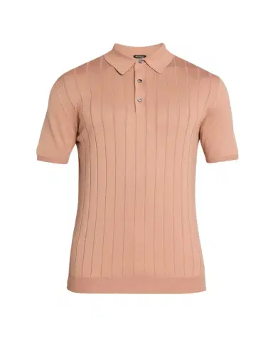 Kiton Men's Wide Rib Sea Island Cotton Polo Sweater | Thumbnail 1 Kiton Men's Wide Rib Sea Island Cotton Polo Sweater | Thumbnail 1