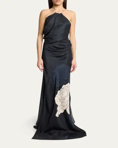Victoria Beckham Floral-Print Backless Chain Halter Gown | Thumbnail 2 Victoria Beckham Floral-Print Backless Chain Halter Gown | Thumbnail 2