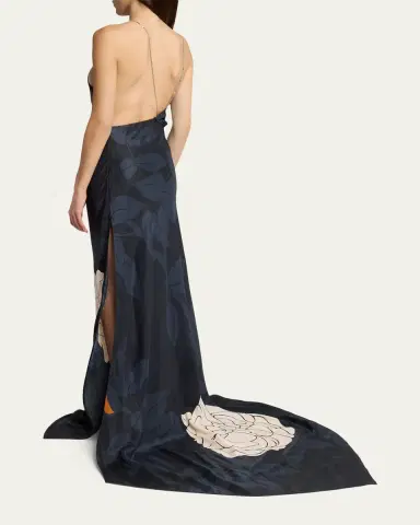 Victoria Beckham Floral-Print Backless Chain Halter Gown | Thumbnail 3 Victoria Beckham Floral-Print Backless Chain Halter Gown | Thumbnail 3