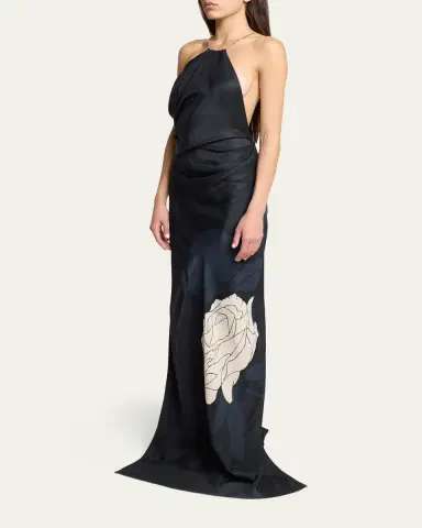 Victoria Beckham Floral-Print Backless Chain Halter Gown | Thumbnail 4 Victoria Beckham Floral-Print Backless Chain Halter Gown | Thumbnail 4