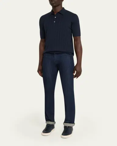 Kiton Men's Wide Rib Sea Island Cotton Polo Sweater | Thumbnail 2 Kiton Men's Wide Rib Sea Island Cotton Polo Sweater | Thumbnail 2