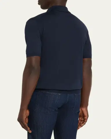 Kiton Men's Wide Rib Sea Island Cotton Polo Sweater | Thumbnail 3 Kiton Men's Wide Rib Sea Island Cotton Polo Sweater | Thumbnail 3